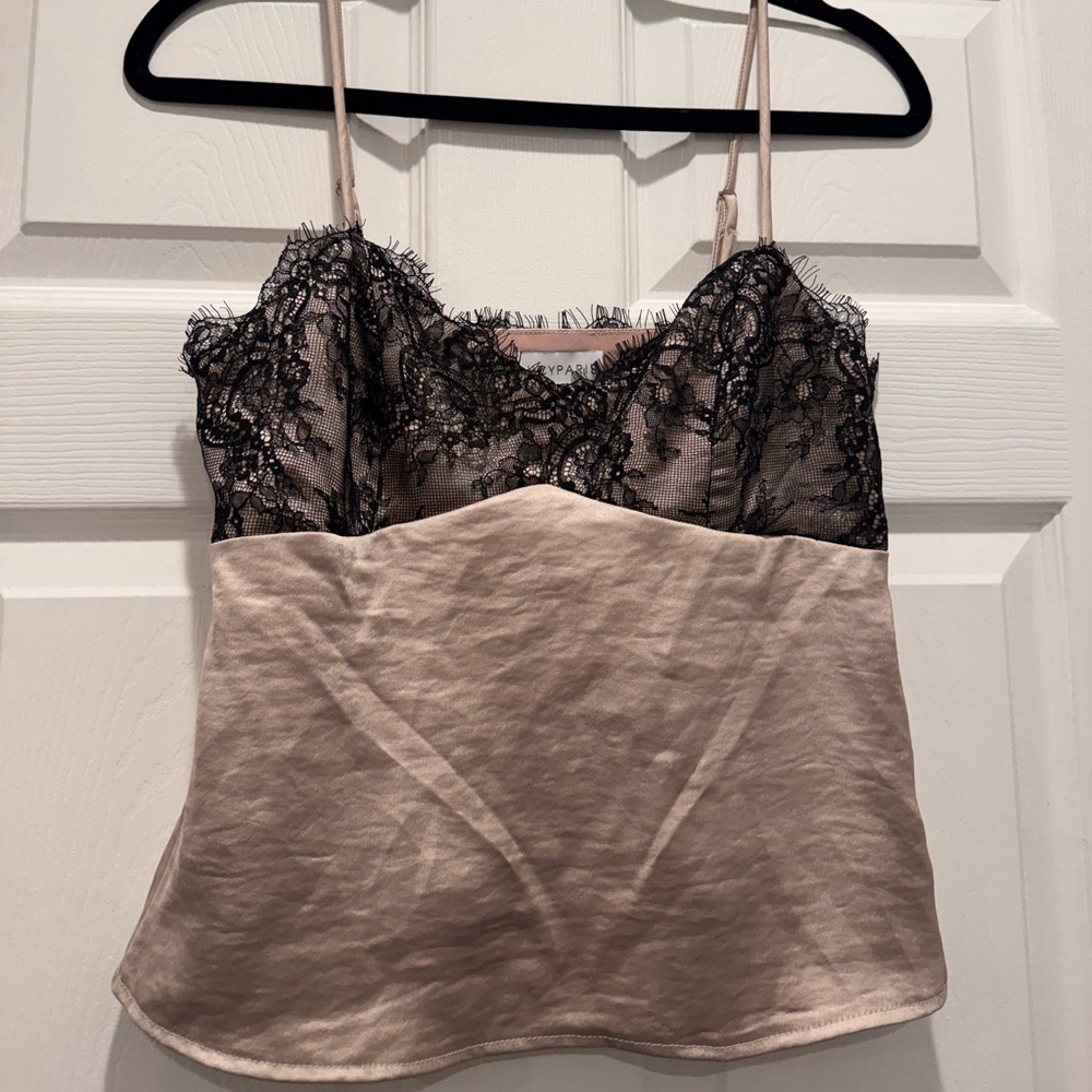 Lucy Paris Champagne Top Ada Black Lace